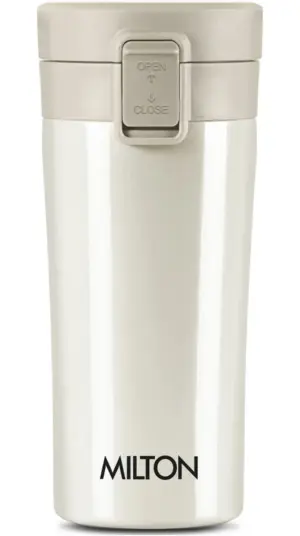 Thermosteel Vacuum Insulated Travel Coffee Mug, 300ml, Cream, Prolonged Hours Hot & Cold, ISI Certified, Spill Proof & Easy to Sip, Leakproof & Rustproof, On The Go Coffee Cup