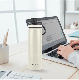Milton Sparkle 900 Thermosteel Water Bottle with Easy Sip Cap and Handle, 920 ml, Vacuum Insulated Stainless Steel, Hot and Cold, On The Go Bottle for Office College, Ivory