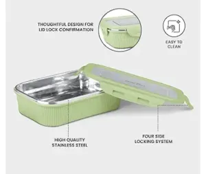 Cool Touch Rectangular Stainless Steel Container, 800 ml, Green 