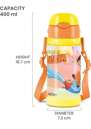 Milton Charmy 450 Chota Bhim Thermosteel Kids Water Bottle, 400 ml, Yellow | Vacuum Insulated | Hot & Cold | Leak Proof | Rust Proof | School | Picnic