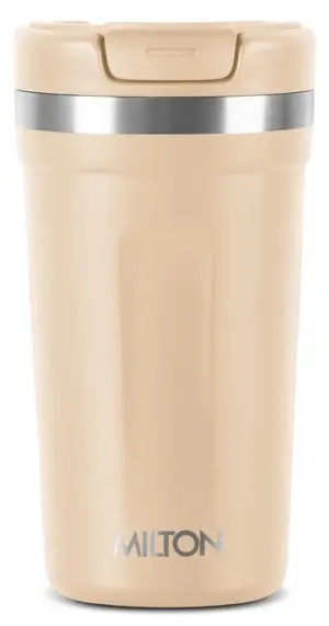 Corral 450 Thermosteel Vacuum Insulated Travel Mug, 400ml, Cream, Prolonged Hours Hot & Cold, Spill Proof & Easy to Sip, Leakproof & Rustproof, On The Go Coffee Cup