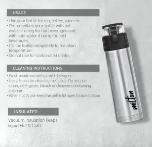 Milton Atlantis 900 thermosteel Water Bottle 750 ml, 24 Hr Hot and Cold I Leak Proof Lid, ISI Certified I Vacuum Insulated I for Office, Gym, School I Silver