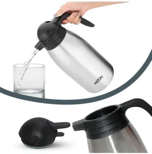 Milton Carafe 2000 Stainless Steel Double Walled Vacuum Insulated Flask with Lid and Handle, 1880 ml, Silver, Coffee/Tea Carafe Heat & Cold Retention, Leak Proof, Rust Free, Easy to Carry