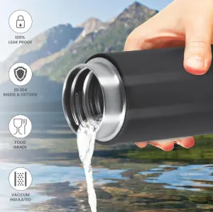 Shiny 200 Thermosteel Water Bottle 200 ml, 24 Hr Hot and Cold I Leak Proof Lid, ISI Certified I Vacuum Insulated I for Office, Gym, School I Black