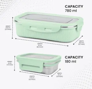 Cool Touch Epic Stainless Steel Tiffin, 800 ml Set of 2 Aqua Green,