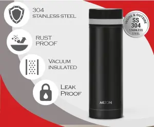 Slim 350 Thermosteel Vacuum Insulated Hot & Cold Water Bottle, 340 ml, Black