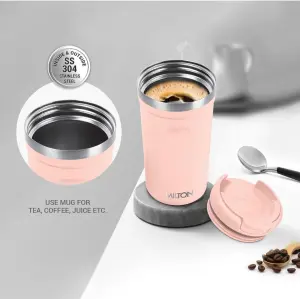 Corral 350 Thermosteel Vacuum Insulated Travel Mug, 290ml, Peach, Prolonged Hours Hot & Cold, Spill Proof & Easy to Sip, Leakproof & Rustproof, On The Go Coffee Cup