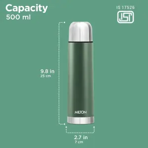 MILTON Eco-Flip 500 Thermosteel Water Bottle 500ml, 24 Hr Hot and Cold I Leak Proof Lid, ISI Certified I Vacuum Insulated I for Office, Gym, School I Green