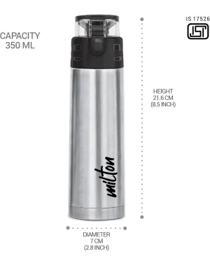 Atlantis 400 thermosteel Water Bottle 350 ml, 24 Hr Hot and Cold I Leak Proof Lid, ISI Certified I Vacuum Insulated I for Office, Gym, School I Silver