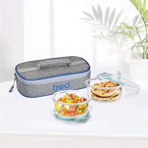 ALL FRESH  Borosilicate Glass Round Tiffin 2 Pcs Set (Horizontal)  Packing: 2/12 