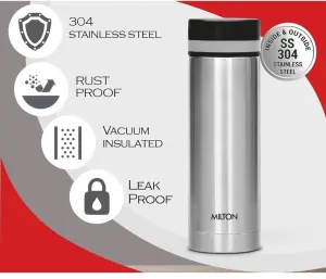 Slim 500 Thermosteel Vacuum Insulated Hot & Cold Water Bottle, 440 ml, Silver