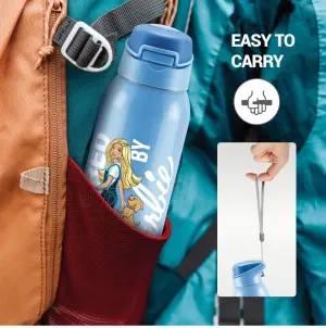 Milton Sportive 400 Thermosteel Vacuum Insulated Water Bottle, 400 ml, Hot & Cold, Spill & Leakproof Water Bottle for Kids, School, Travel Bottle, Sky Blue with Barbie Print