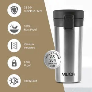 Thermosteel Vacuum Insulated Travel Coffee Mug, 300ml, Silver, Prolonged Hours Hot & Cold, ISI Certified, Spill Proof & Easy to Sip, Leakproof & Rustproof, On The Go Coffee Cup