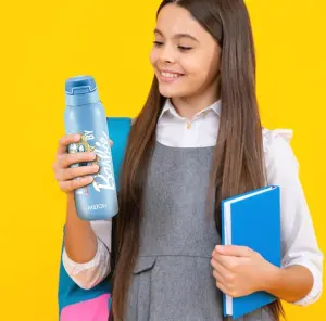 Milton Sportive 400 Thermosteel Vacuum Insulated Water Bottle, 400 ml, Hot & Cold, Spill & Leakproof Water Bottle for Kids, School, Travel Bottle, Sky Blue with Barbie Print