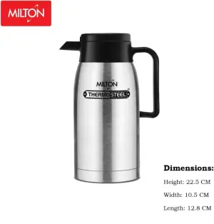 Milton Omega Carafe 750 Stainless Steel Double Walled Vacuum Insulated Flask with Lid and Handle, 700 ml, Silver, Coffee/Tea Carafe Heat & Cold Retention, Leak Proof, Rust Free, Easy to Carry