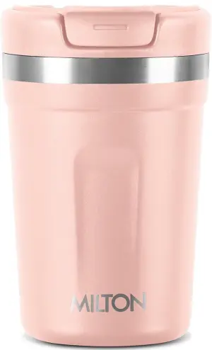 Corral 350 Thermosteel Vacuum Insulated Travel Mug, 290ml, Peach, Prolonged Hours Hot & Cold, Spill Proof & Easy to Sip, Leakproof & Rustproof, On The Go Coffee Cup