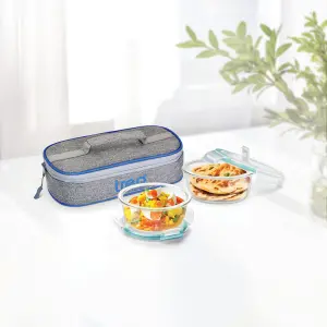 ALL FRESH  Borosilicate Glass Round Tiffin 2 Pcs Set (Horizontal)  Packing: 2/12 