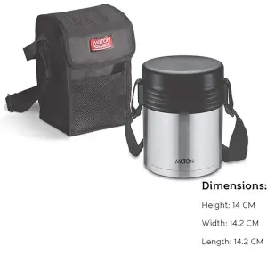 MILTON Tuscany 3 Thermosteel Tiffin With Plain Lid, Black