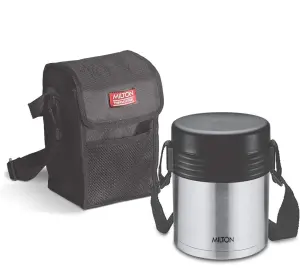 MILTON Tuscany 3 Thermosteel Tiffin With Plain Lid, Black