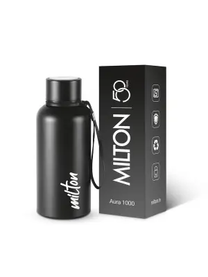 Aura 500 Thermosteel Water Bottle, ISI Certified, 24 Hr Hot and Cold 500ml Steel Flask (Pack of 1, Black)