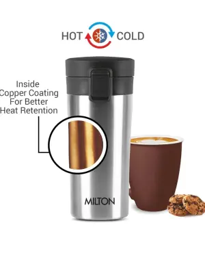 Thermosteel Vacuum Insulated Travel Coffee Mug, 300ml, Silver, Prolonged Hours Hot & Cold, ISI Certified, Spill Proof & Easy to Sip, Leakproof & Rustproof, On The Go Coffee Cup
