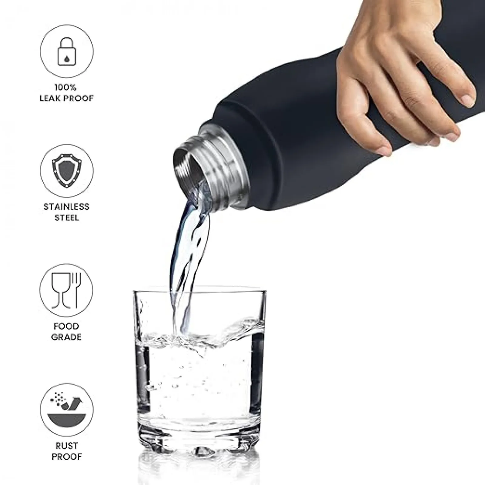 Elate Stainless Steel Water Bottle Black Colour (1000 ML) 