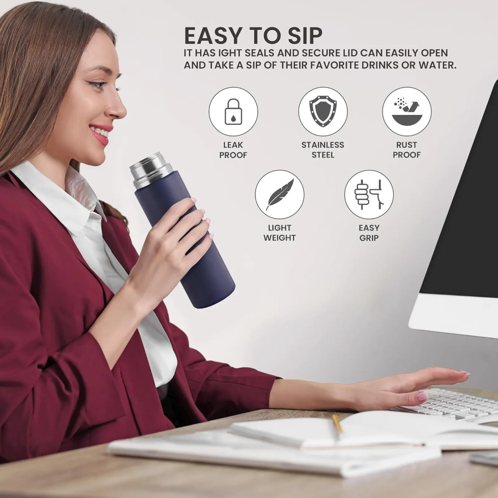 GLIDE Stainless Steel Navy Blue Water Bottle 1000 ml