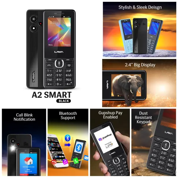 Lava A2 Smart (Balck) (1 Super bass Earphones free) 