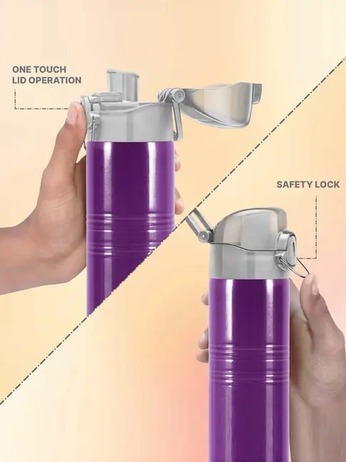 VOGUE Stainless Steel Purple Colour Water Bottle 500 ml