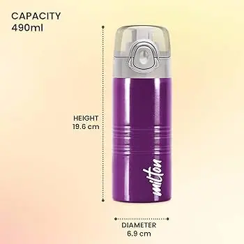 VOGUE Stainless Steel Purple Colour Water Bottle 500 ml